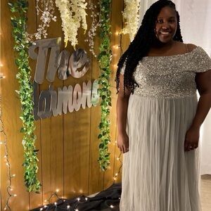 Maya Silver and Gray Maxi Dress